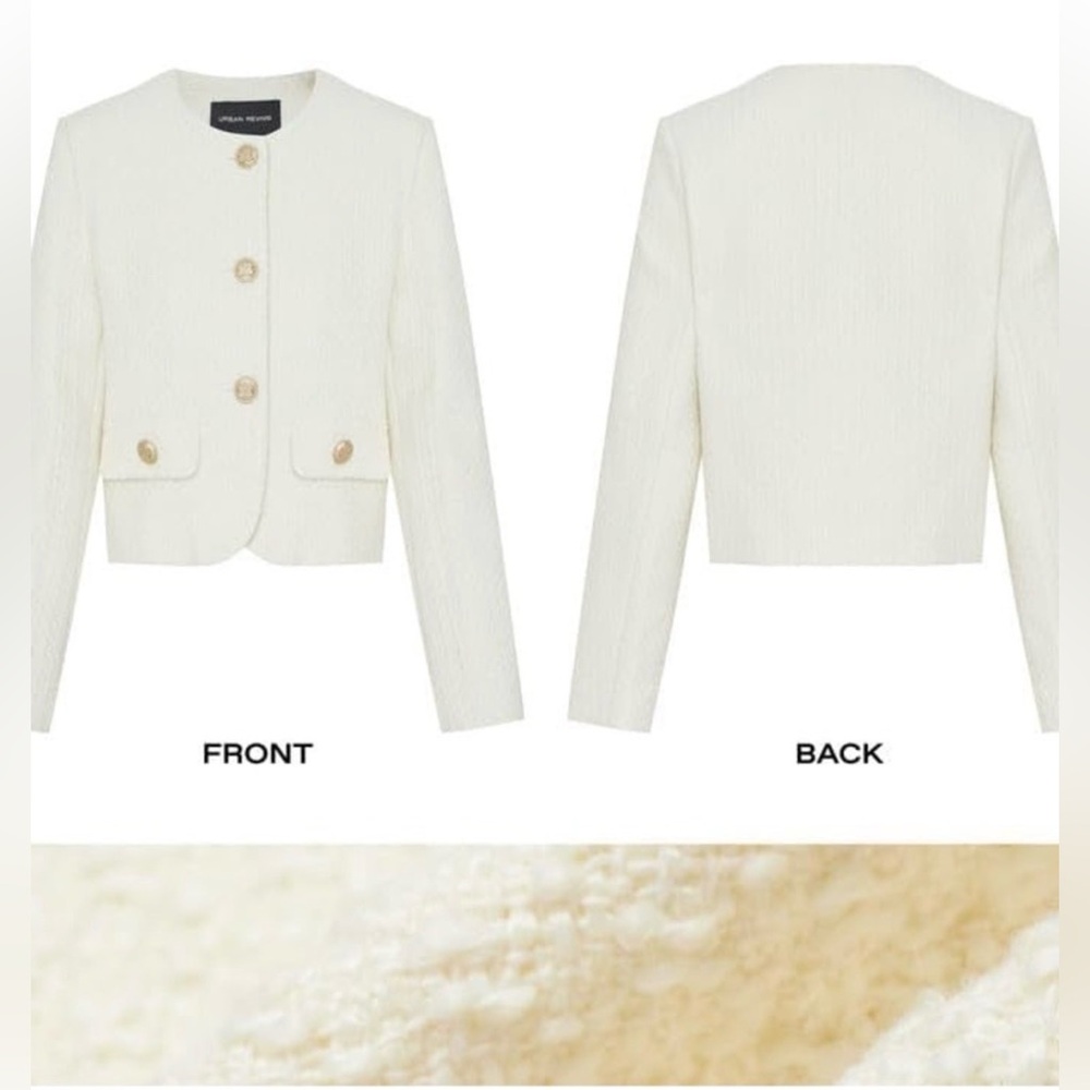 URBAN REVIVO || Chic Cream Women's Cropped Blazer with Gold Buttons. Sz. XL - Picture 4 of 16